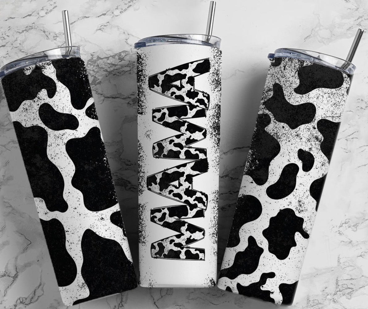 Cow print mama tumbler