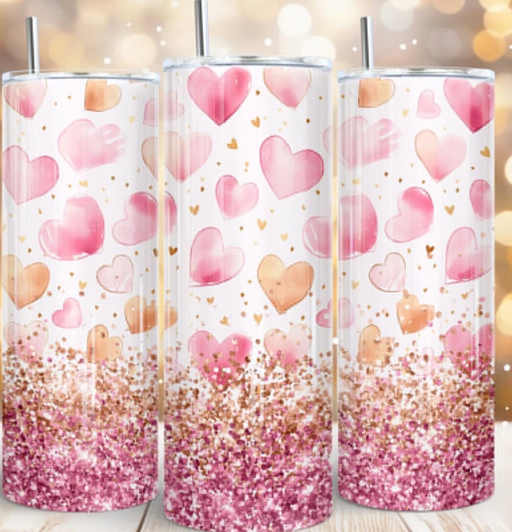 Glitter hearts tumbler