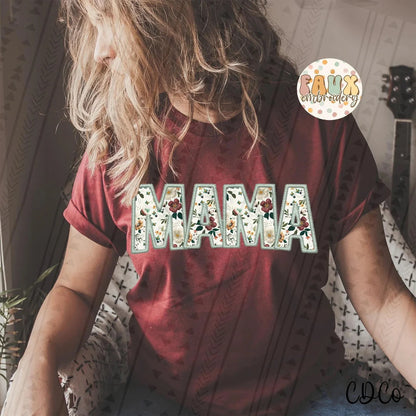Mint floral mama faux embroidery