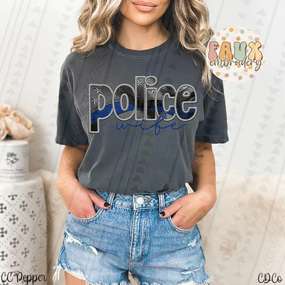 Police wife faux embroidery