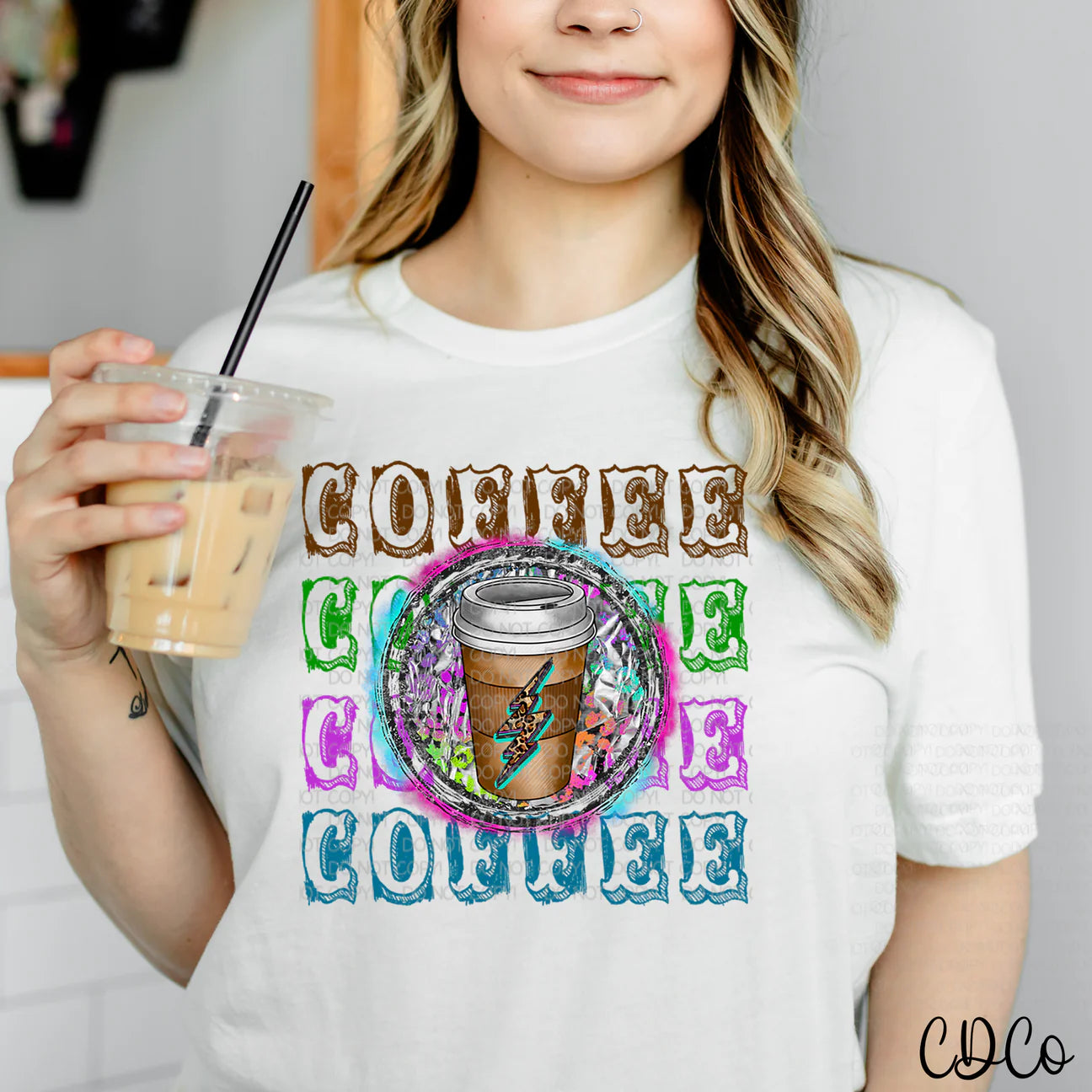 Coffee stacked round neon