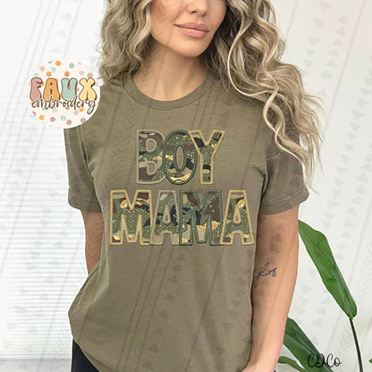 Camp boy mama faux embroidery