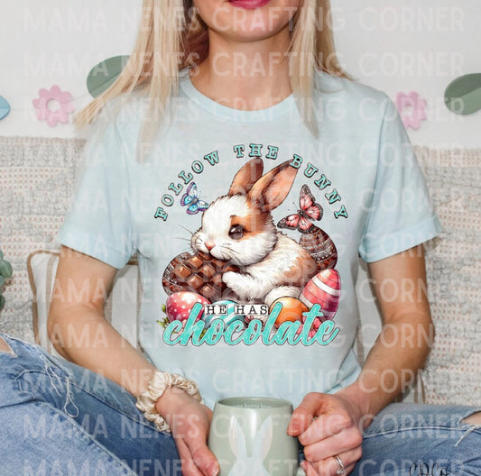 Follow the bunny he has chocolate