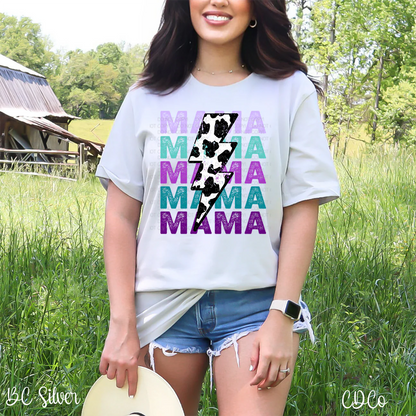 Mama stacked purple teal cow print