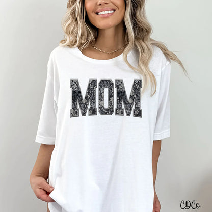 Gray mom floral skull faux embroidery