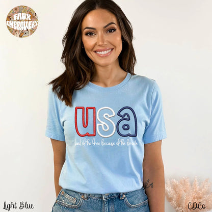 USA land of the free faux embroidery