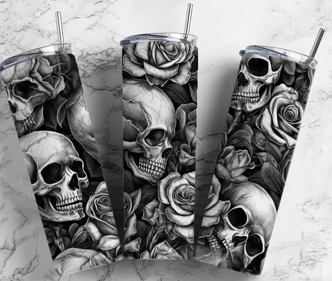 Skull and roses tumbler
