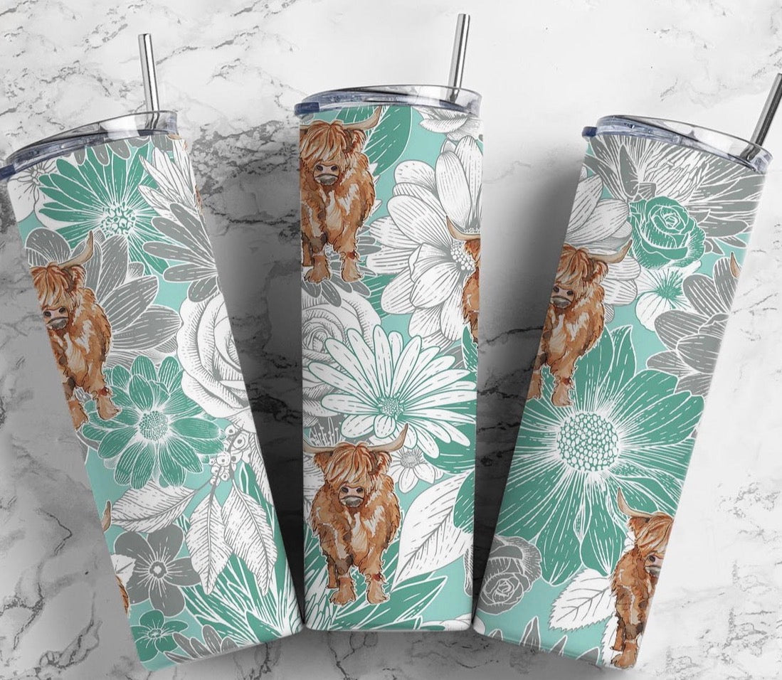 Mint highland floral tumbler