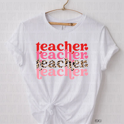 Valentine teacher leopard stacked