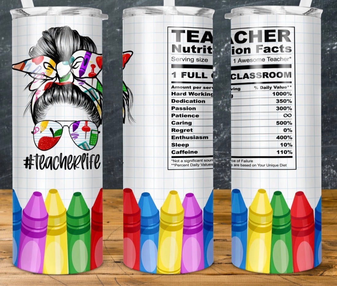 Teacher life nutrition facts tumbler