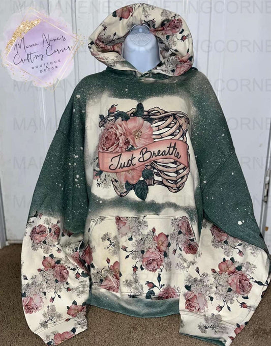 Just Breathe Bleach Distressed Hoodie