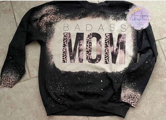 Badass Mom Leopard Bleached Sweatshirt